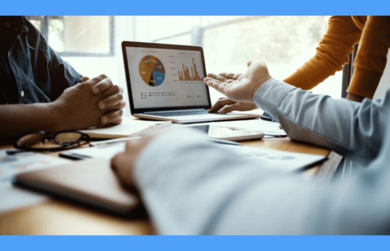 men discussing marketing project in an office